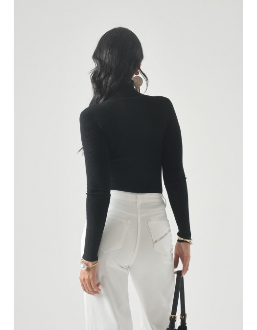 Bluza ELISABETTA FRANCHI, Ribbed knit turtleneck top, Negru - MK18B66E2685