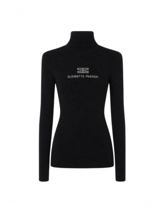 Bluza ELISABETTA FRANCHI, Ribbed knit turtleneck top, Negru - MK18B66E2685