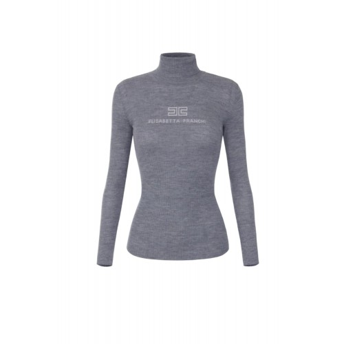 Bluza ELISABETTA FRANCHI, Ribbed knit turtleneck top, Gri