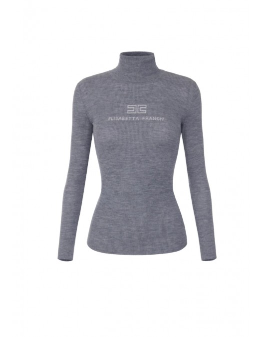 Bluza ELISABETTA FRANCHI, Ribbed knit turtleneck top, Gri - MK18B66E2G41