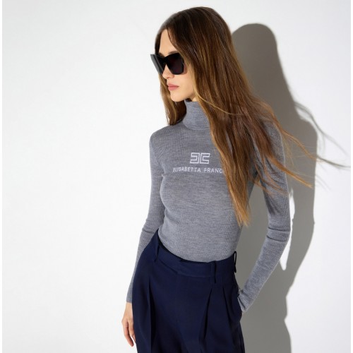 Bluza ELISABETTA FRANCHI, Ribbed knit turtleneck top, Gri