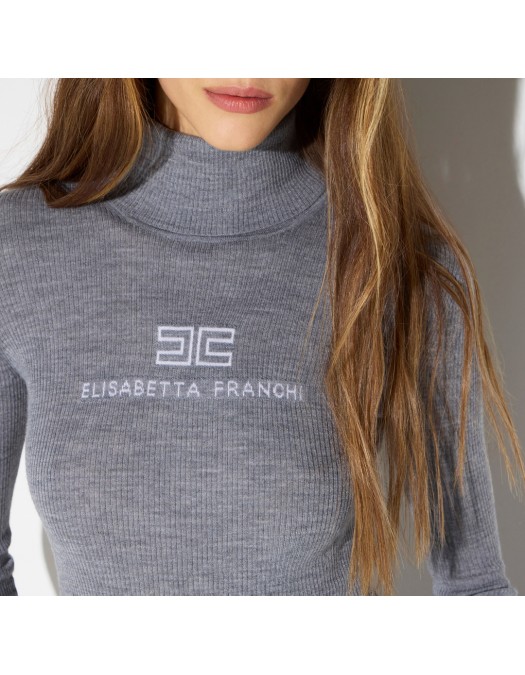 Bluza ELISABETTA FRANCHI, Ribbed knit turtleneck top, Gri - MK18B66E2G41