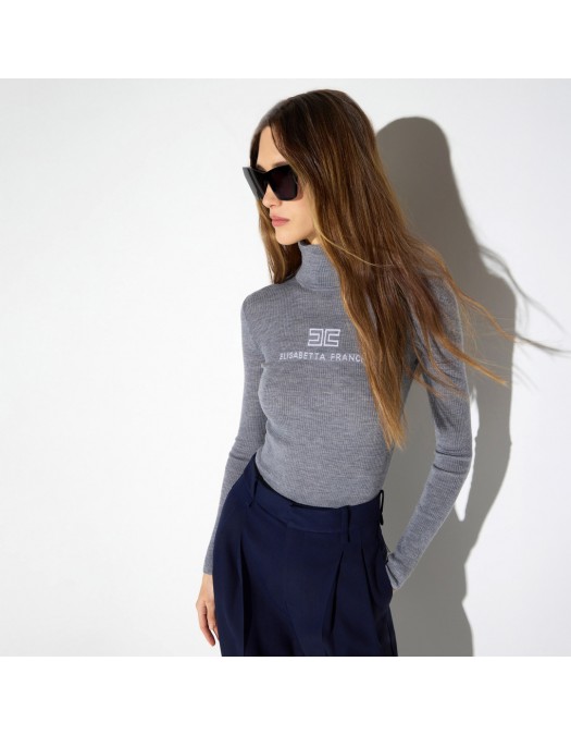 Bluza ELISABETTA FRANCHI, Ribbed knit turtleneck top, Gri - MK18B66E2G41