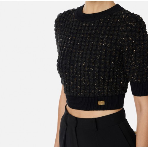 Bluza ELISABETTA FRANCHI, Crop Top, Logo, Negru Bluza ELISABETTA FRANCHI, Crop Top, Logo, Negru