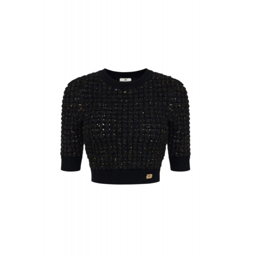 Bluza ELISABETTA FRANCHI, Crop Top, Logo, Negru Bluza ELISABETTA FRANCHI, Crop Top, Logo, Negru