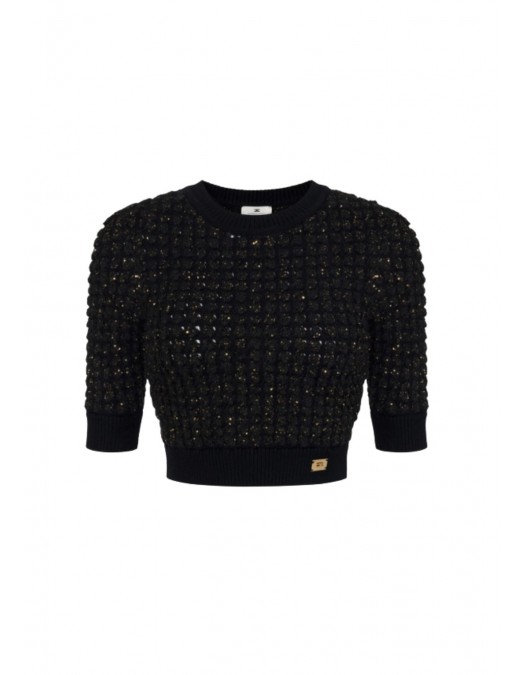 Bluza ELISABETTA FRANCHI, Crop Top, Logo, Negru - MK18Q56E2110