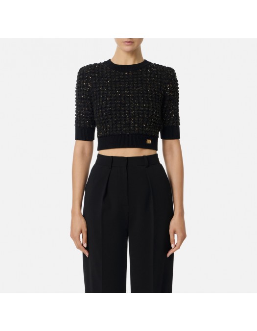 Bluza ELISABETTA FRANCHI, Crop Top, Logo, Negru - MK18Q56E2110