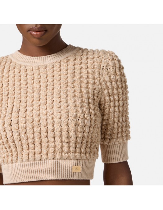 Bluza ELISABETTA FRANCHI, Crop Top, Logo, Honey - MK18Q56E2CG3