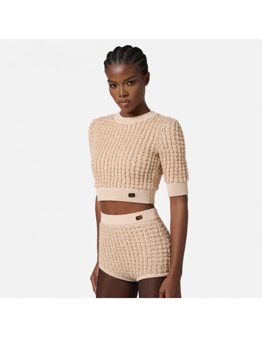 Bluza ELISABETTA FRANCHI, Crop Top, Logo, Honey - MK18Q56E2CG3