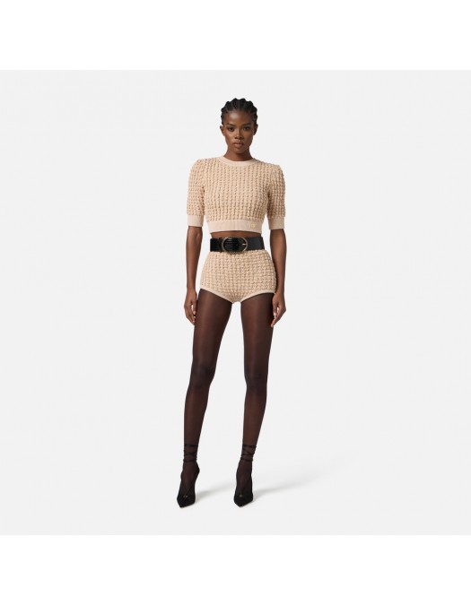 Bluza ELISABETTA FRANCHI, Crop Top, Logo, Honey - MK18Q56E2CG3