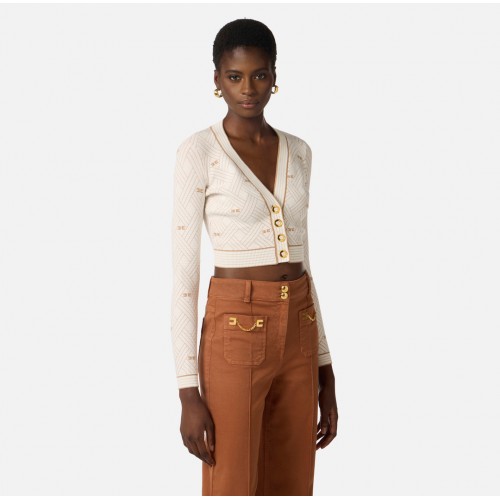 Top ELISABETTA FRANCHI, knit fabric with diamond-shaped jacquard fabric