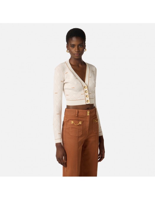 Top ELISABETTA FRANCHI, knit fabric with diamond-shaped jacquard fabric - MK28Q61E2AN9