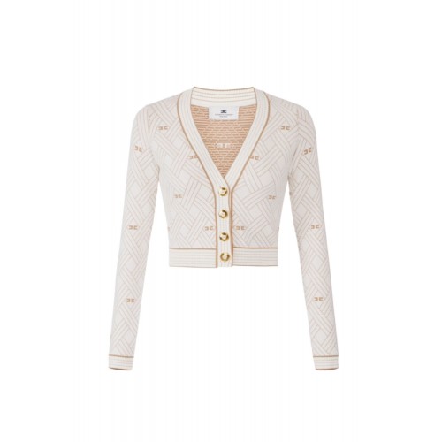 Top ELISABETTA FRANCHI, knit fabric with diamond-shaped jacquard fabric