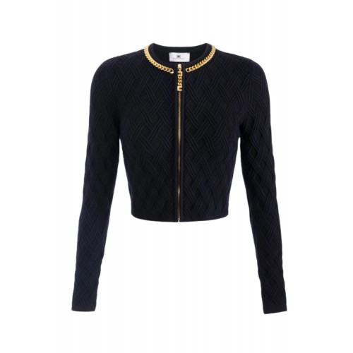 Bluza ELISABETTA FRANCHI, Ribbed knit top, Accesorii aurii, Negru Bluza ELISABETTA FRANCHI, Ribbed knit top, Accesorii aurii, Negru