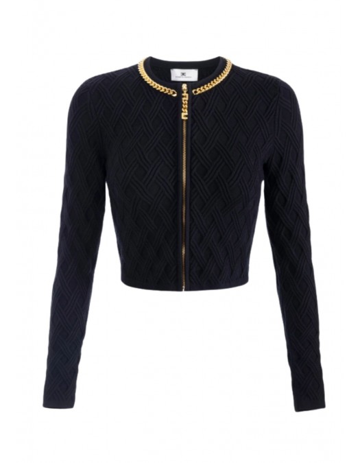 Bluza ELISABETTA FRANCHI, Ribbed knit top, Accesorii aurii, Negru - MK29B56E2110 Bluza ELISABETTA FRANCHI, Ribbed knit top, Accesorii aurii, Negru - MK29B56E2110