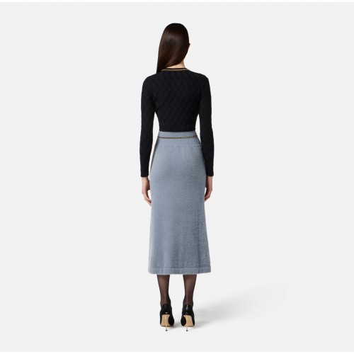 Bluza ELISABETTA FRANCHI, Ribbed knit top, Accesorii aurii, Negru Bluza ELISABETTA FRANCHI, Ribbed knit top, Accesorii aurii, Negru