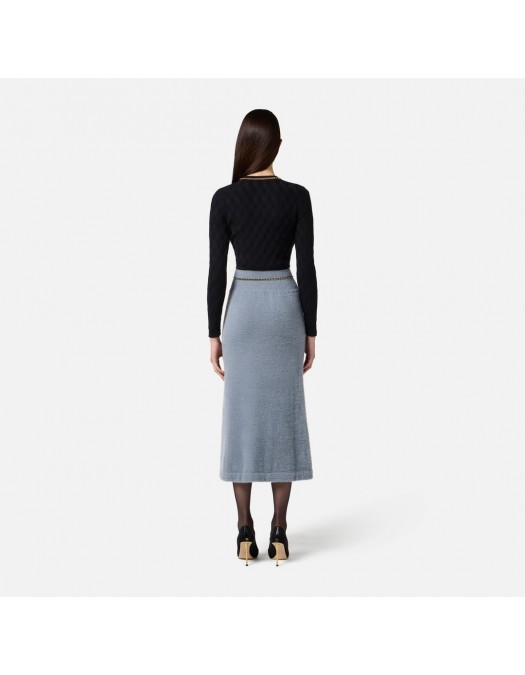 Bluza ELISABETTA FRANCHI, Ribbed knit top, Accesorii aurii, Negru - MK29B56E2110 Bluza ELISABETTA FRANCHI, Ribbed knit top, Accesorii aurii, Negru - MK29B56E2110