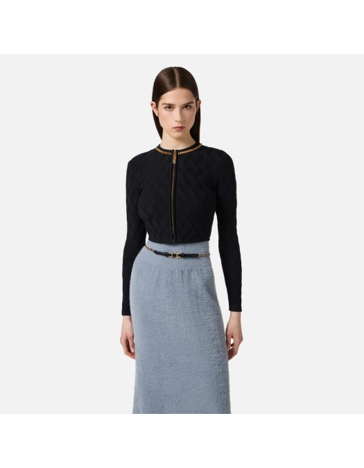 Bluza ELISABETTA FRANCHI, Ribbed knit top, Accesorii aurii, Negru - MK29B56E2110 Bluza ELISABETTA FRANCHI, Ribbed knit top, Accesorii aurii, Negru - MK29B56E2110