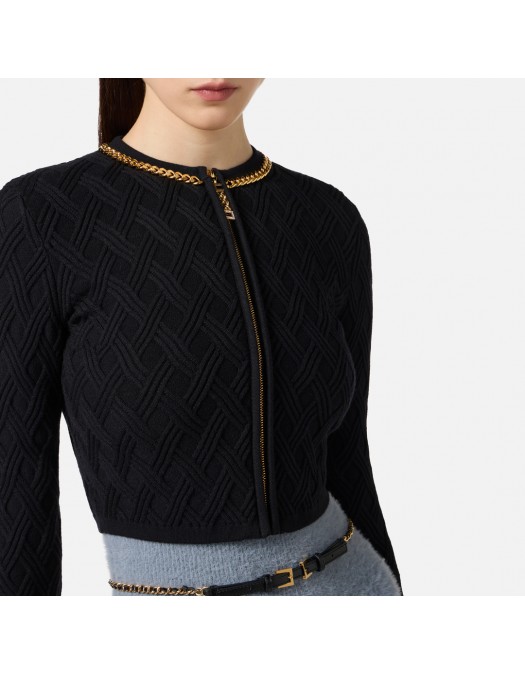 Bluza ELISABETTA FRANCHI, Ribbed knit top, Accesorii aurii, Negru - MK29B56E2110 Bluza ELISABETTA FRANCHI, Ribbed knit top, Accesorii aurii, Negru - MK29B56E2110