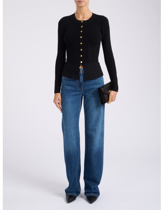 Bluza ELISABETTA FRANCHI, Knit jacket with jewel buttons, Negru - MK49S57E2110 Bluza ELISABETTA FRANCHI, Knit jacket with jewel buttons, Negru - MK49S57E2110