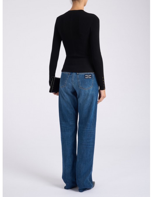 Bluza ELISABETTA FRANCHI, Knit jacket with jewel buttons, Negru - MK49S57E2110 Bluza ELISABETTA FRANCHI, Knit jacket with jewel buttons, Negru - MK49S57E2110