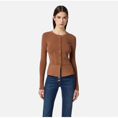 Bluza ELISABETTA FRANCHI, Knit jacket with jewel buttons, Brown Bluza ELISABETTA FRANCHI, Knit jacket with jewel buttons, Brown
