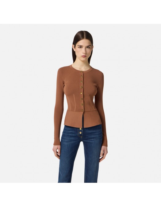 Bluza ELISABETTA FRANCHI, Knit jacket with jewel buttons, Brown - MK49S57E2EC1 Bluza ELISABETTA FRANCHI, Knit jacket with jewel buttons, Brown - MK49S57E2EC1