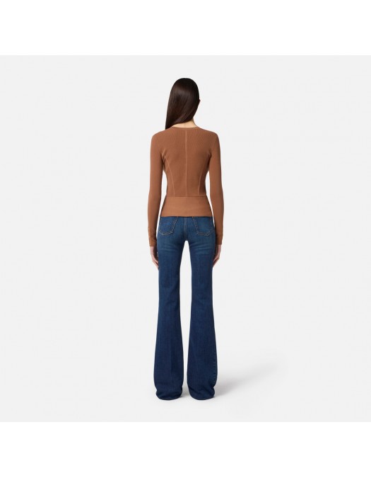 Bluza ELISABETTA FRANCHI, Knit jacket with jewel buttons, Brown - MK49S57E2EC1 Bluza ELISABETTA FRANCHI, Knit jacket with jewel buttons, Brown - MK49S57E2EC1
