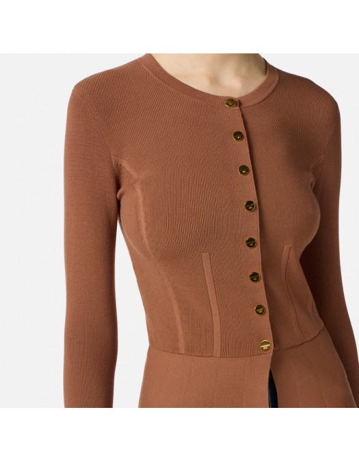 Bluza ELISABETTA FRANCHI, Knit jacket with jewel buttons, Brown - MK49S57E2EC1 Bluza ELISABETTA FRANCHI, Knit jacket with jewel buttons, Brown - MK49S57E2EC1