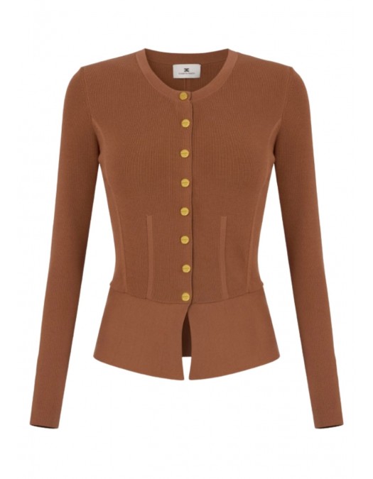 Bluza ELISABETTA FRANCHI, Knit jacket with jewel buttons, Brown - MK49S57E2EC1 Bluza ELISABETTA FRANCHI, Knit jacket with jewel buttons, Brown - MK49S57E2EC1