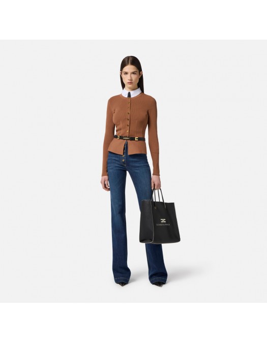 Bluza ELISABETTA FRANCHI, Knit jacket with jewel buttons, Brown - MK49S57E2EC1 Bluza ELISABETTA FRANCHI, Knit jacket with jewel buttons, Brown - MK49S57E2EC1
