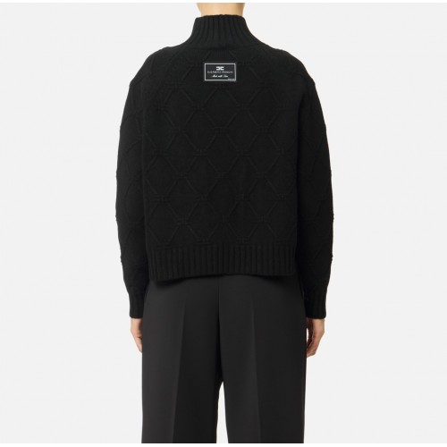 Pulover ELISABETTA FRANCHI, Lana si Casmir, Oversized, Negru Pulover ELISABETTA FRANCHI, Lana si Casmir, Oversized, Negru