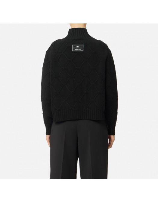 Pulover ELISABETTA FRANCHI, Lana si Casmir, Oversized, Negru - MK55T57E2110 Pulover ELISABETTA FRANCHI, Lana si Casmir, Oversized, Negru - MK55T57E2110