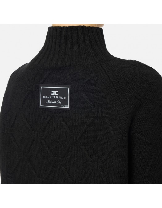 Pulover ELISABETTA FRANCHI, Lana si Casmir, Oversized, Negru - MK55T57E2110 Pulover ELISABETTA FRANCHI, Lana si Casmir, Oversized, Negru - MK55T57E2110
