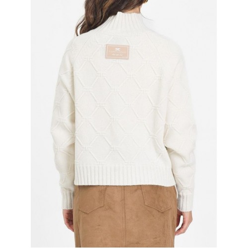 Pulover ELISABETTA FRANCHI, Lana si Casmir, Oversized, Alb Pulover ELISABETTA FRANCHI, Lana si Casmir, Oversized, Alb