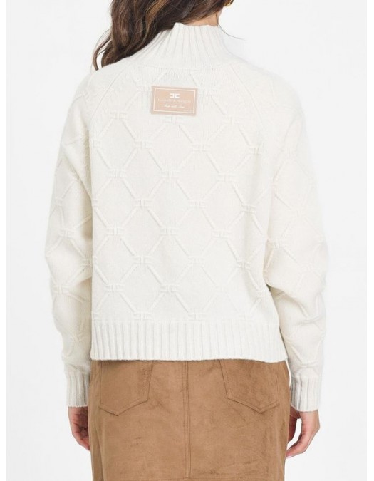 Pulover ELISABETTA FRANCHI, Lana si Casmir, Oversized, Alb - MK55T57E2DZ9