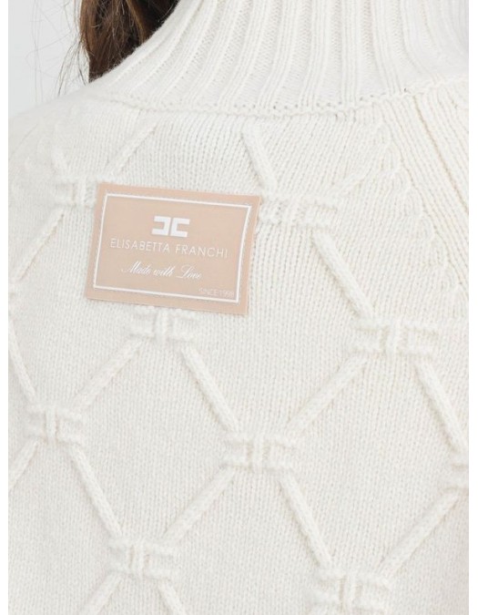 Pulover ELISABETTA FRANCHI, Lana si Casmir, Oversized, Alb - MK55T57E2DZ9