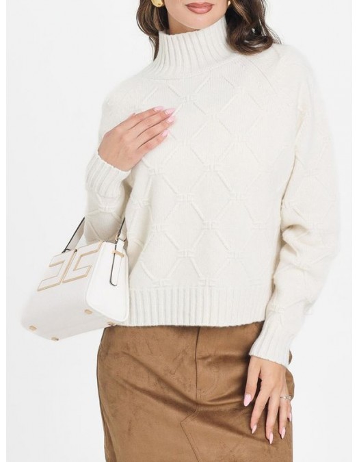 Pulover ELISABETTA FRANCHI, Lana si Casmir, Oversized, Alb - MK55T57E2DZ9