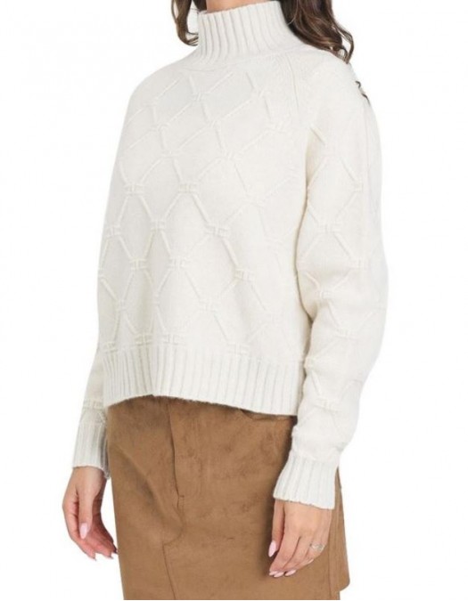 Pulover ELISABETTA FRANCHI, Lana si Casmir, Oversized, Alb - MK55T57E2DZ9