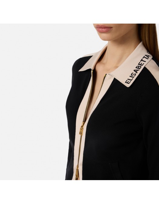 Cardigan ELISABETTA FRANCHI, Knit fabric jacket with shiny viscose bands, Negru - MK66S61E2FA4