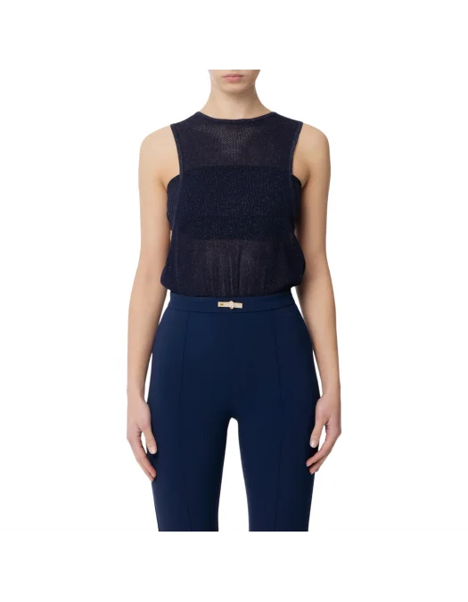 TOP ELISABETTA FRANCHI, Lurex Knit, Band, Navy Blue - MK67B52E2DC8 TOP ELISABETTA FRANCHI, Lurex Knit, Band, Navy Blue - MK67B52E2DC8