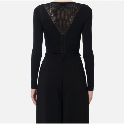 Top ELISABETTA FRANCHI, Top in open-knit fabric, Black