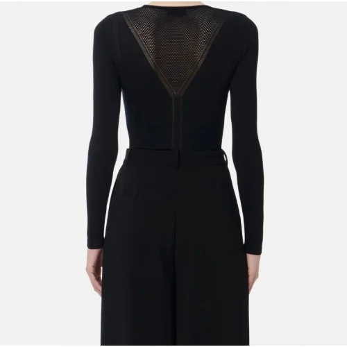 Top ELISABETTA FRANCHI, Top in open-knit fabric, Black
