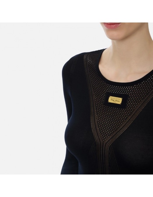 Top ELISABETTA FRANCHI, Top in open-knit fabric, Black - MK72W61E2110