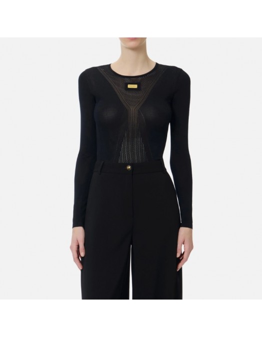 Top ELISABETTA FRANCHI, Top in open-knit fabric, Black - MK72W61E2110