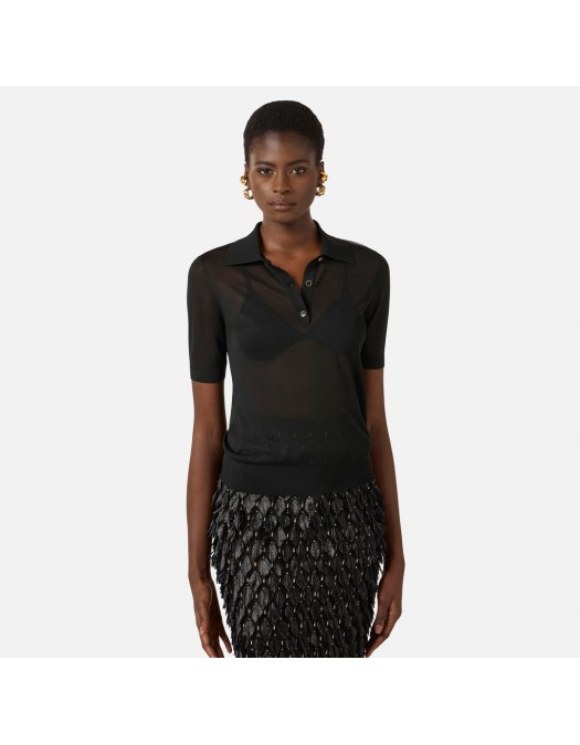 Tricou ELISABETTA FRANCHI, Nylon polo shirt with bra, Negru - MK80B61E2110