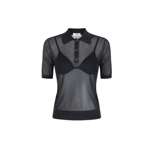 Tricou ELISABETTA FRANCHI, Nylon polo shirt with bra, Negru