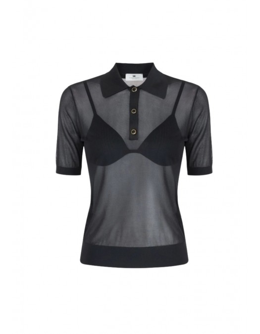 Tricou ELISABETTA FRANCHI, Nylon polo shirt with bra, Negru - MK80B61E2110