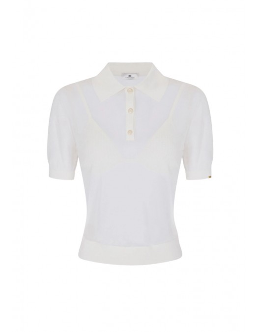 Tricou ELISABETTA FRANCHI, Nylon polo shirt with bra, Alb - MK80B61E2360