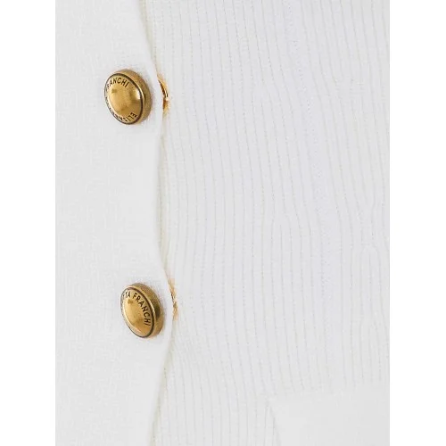 Cardigan ELISABETTA FRANCHI, Butoni aurii, Alb